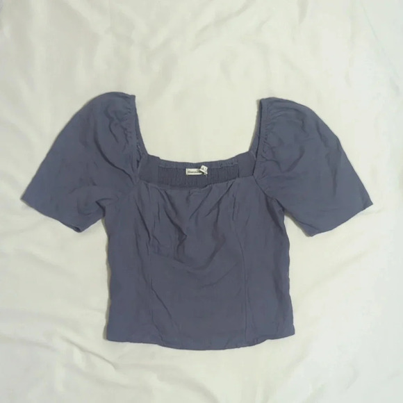 A&F Puff Sleeve Shine Cotton-Blend Square Neck Top, Color Blue Size XS - Picture 1 of 14